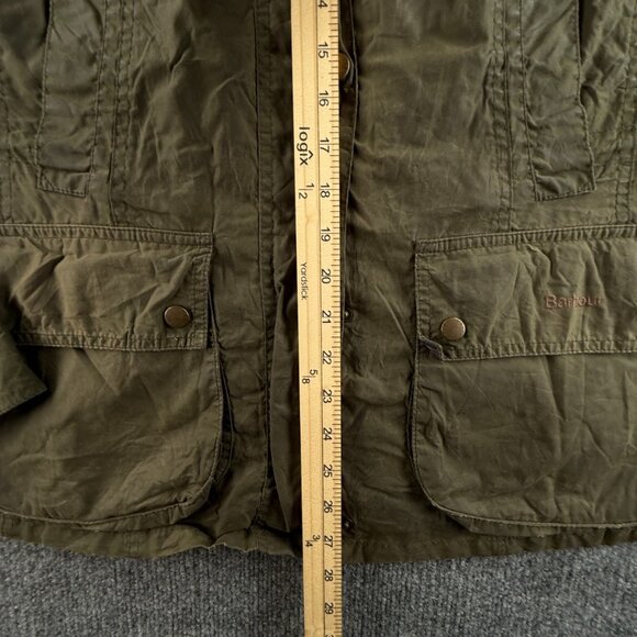 Barbour Flyweight Beadnell Parka Waxed Jacket Women Hooded Green Size 12 US - Picture 6 of 16